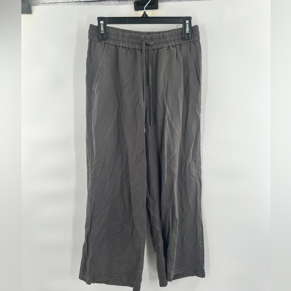 Eileen Fisher grey linen blend wide leg pants trousers PP